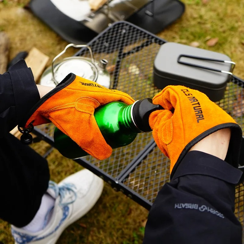 Heat Resistant BBQ Gloves Cowh - Outdoor Camping Fire 评论和价格